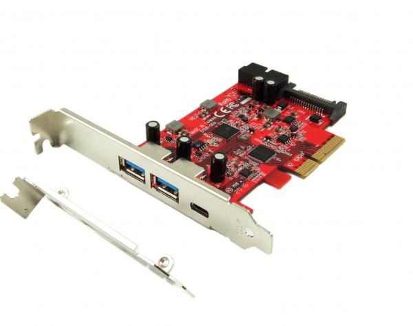 ASMedia ASM3142 Controller Ableconn PEX-UB132 USB 3.1 Gen 2 2-Port Type-A Low Profile PCI Express x4 Lane Host Adapterkarte 10 Gbps PCIe 