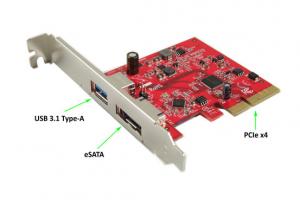 Ableconn PU31A-ESA 1-Port USB 3.1 10 Gbps Type-A & 1-Port eSATA III 6 Gbps PCI Express (PCIe) x4 Host Adapter Card